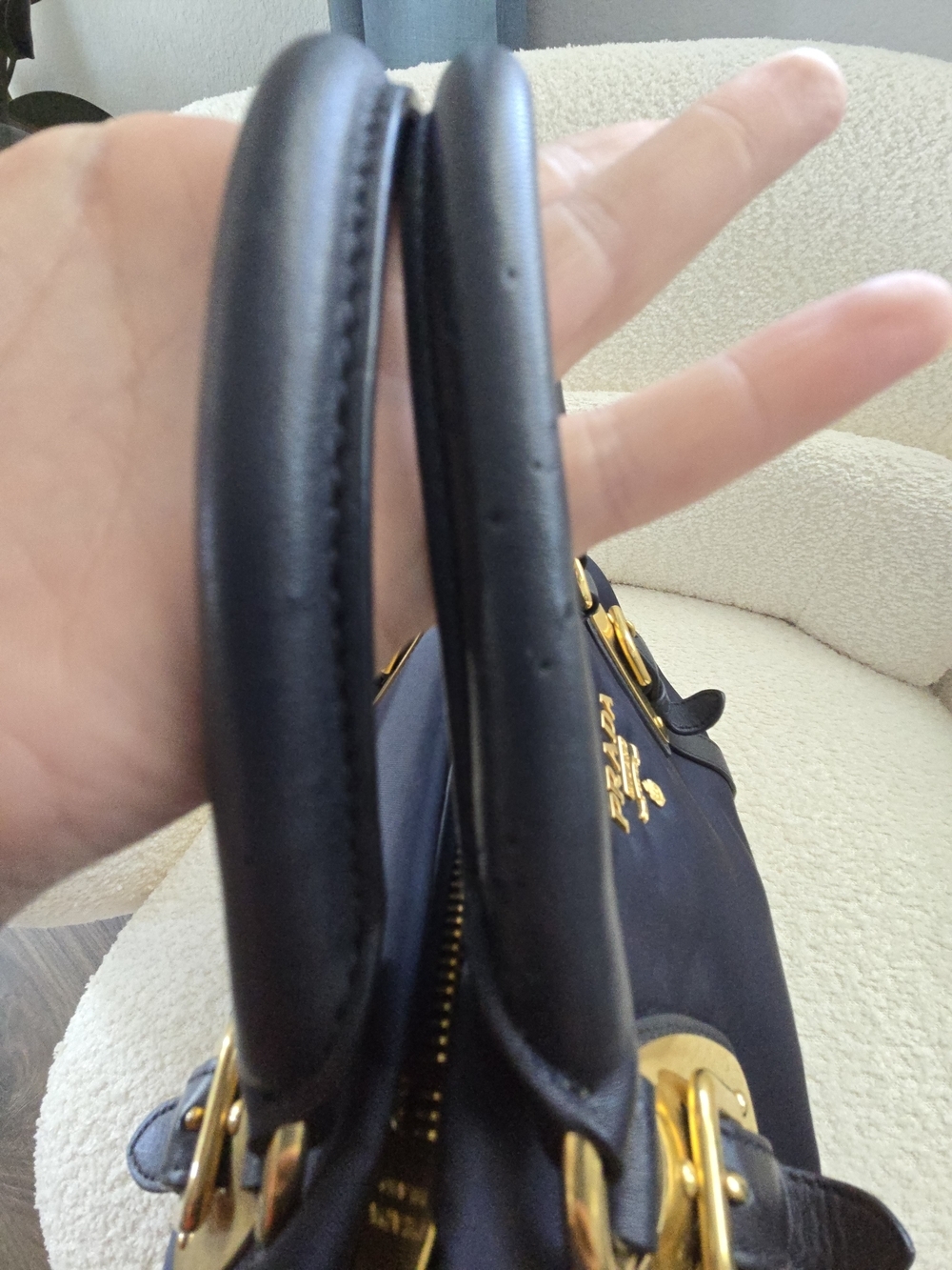 Prada Blue Tessuto Nylon & Soft Calfskin Leather Top Handle Bag - Picture 10 of 17